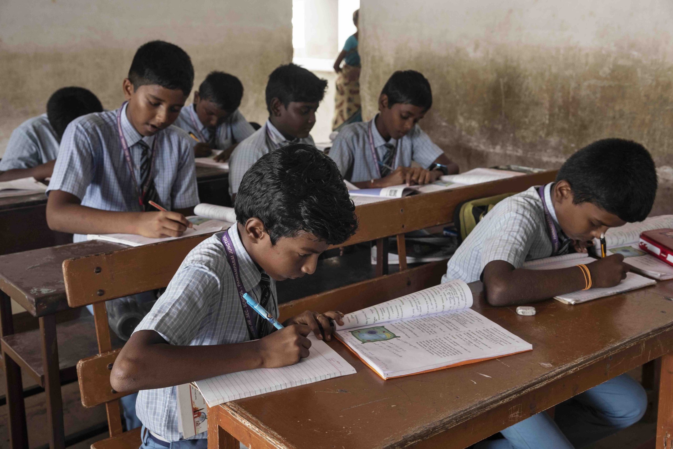 Students deeply focused during class