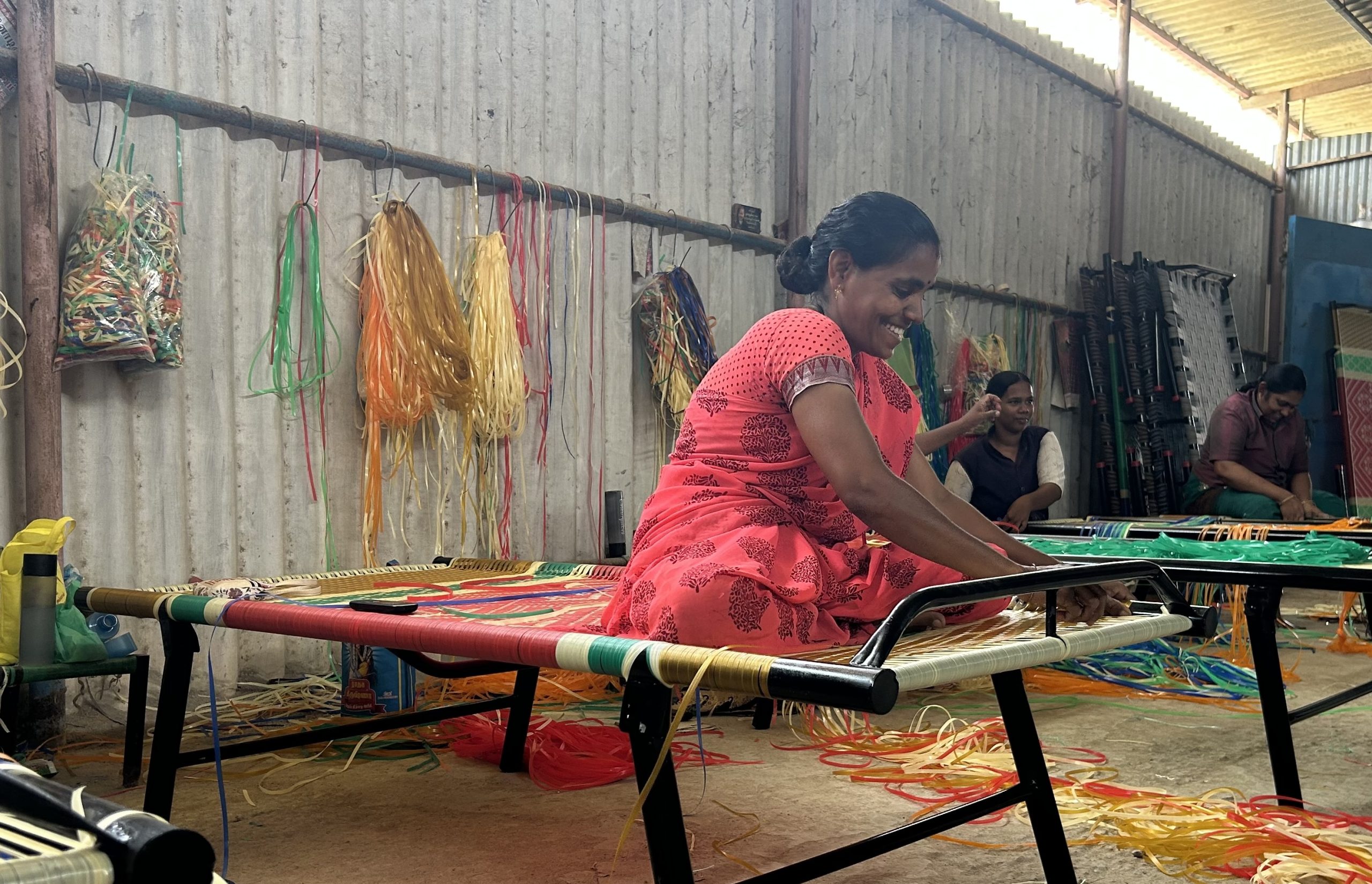 Woman handcrafting a patterned net-bed