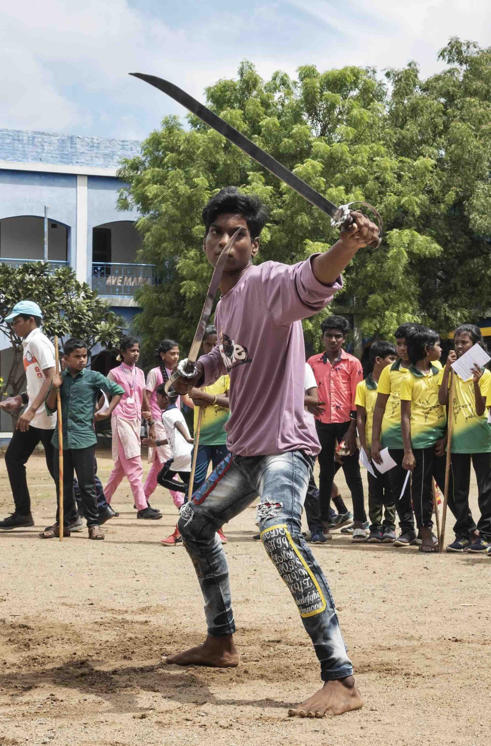 Athlete performing with swords