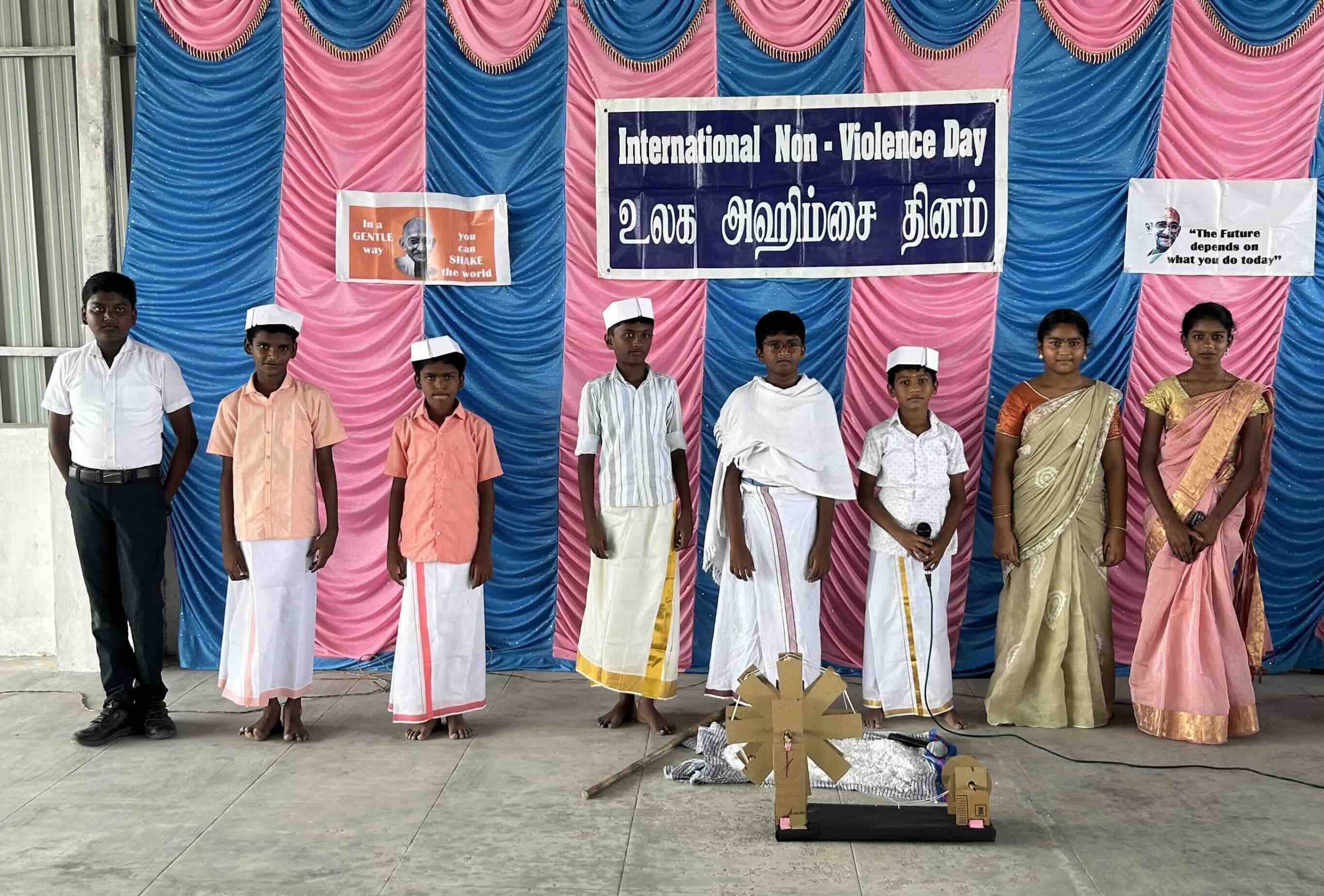 Students performing a short play to celebrate International Non-Violence Day