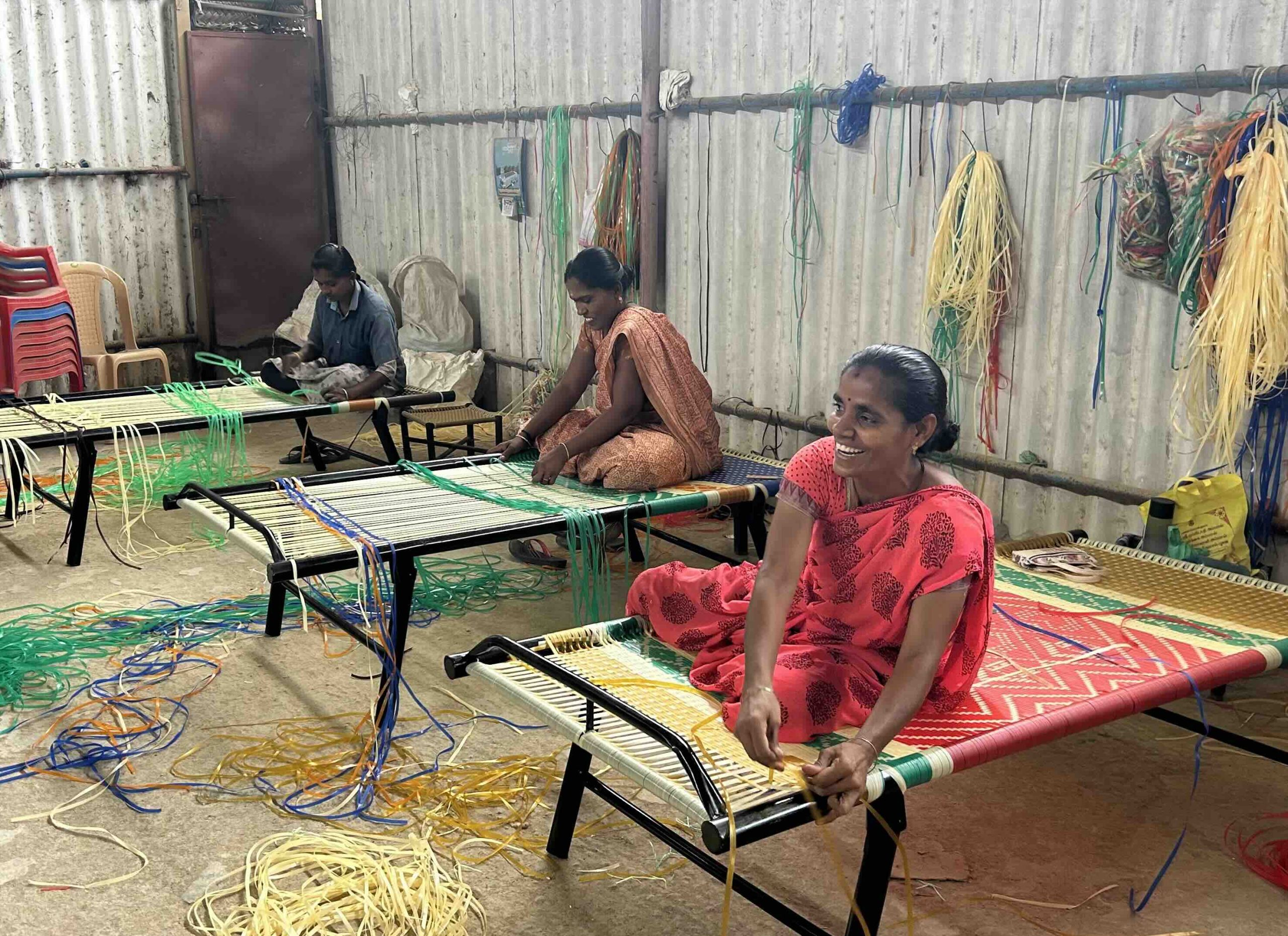Women handcrafting traditional beds