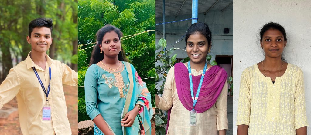 Graduated students with best scores from 2023 to 2026. From left: Muthuprakash, Indhumathi, Deepika and Priyadharshini